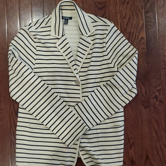 Chaps cream/navy sweater jacket, size L. - Picture 5 of 8